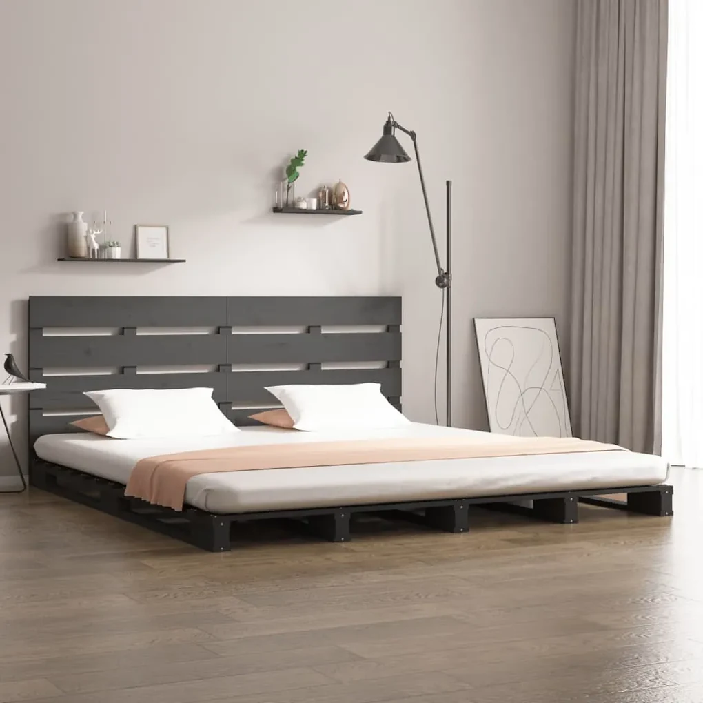 vidaXL Bedframe massief grenenhout grijs 180x200 cm 6FT Super King