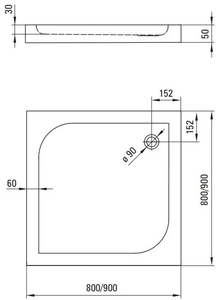 Plazan Curve douchebak 90x90cm vierkant