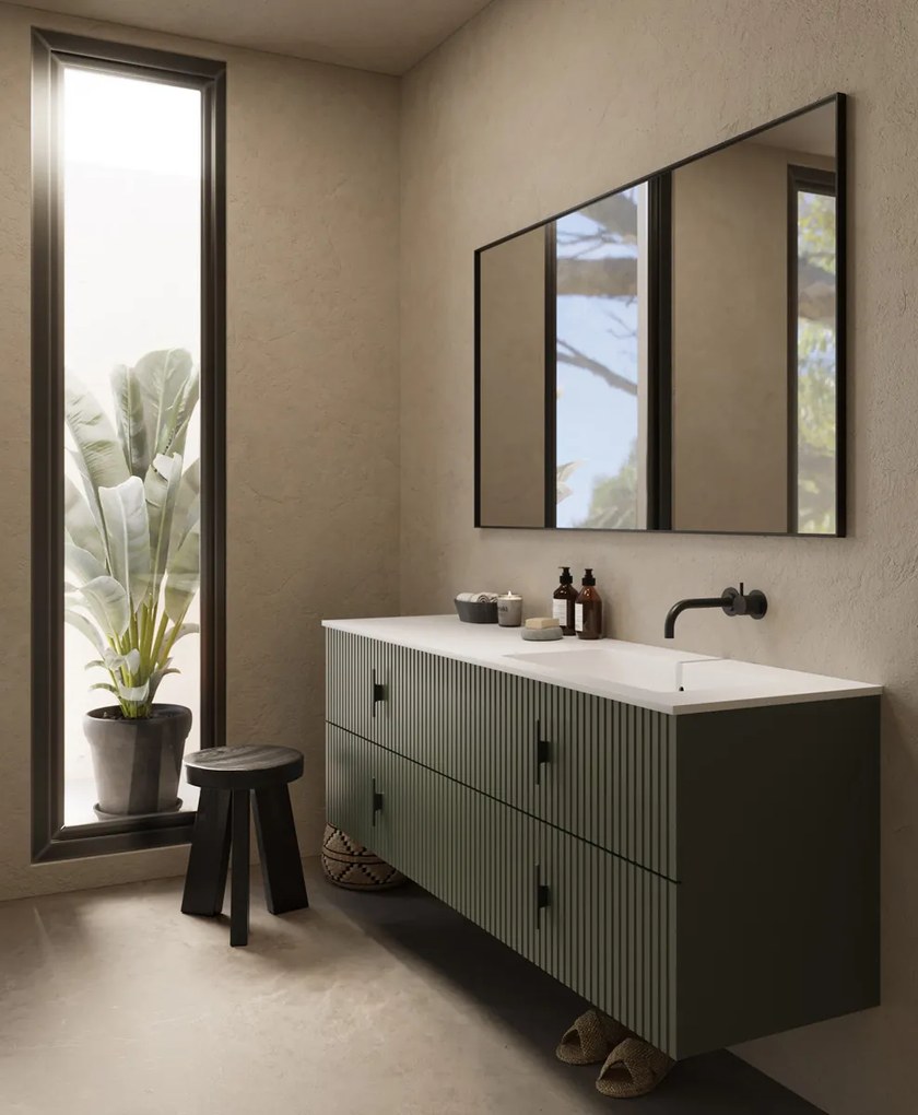 Muebles Avila badmeubel ribbelfront 160cm legergroen met wastafel rechts zonder kraangat