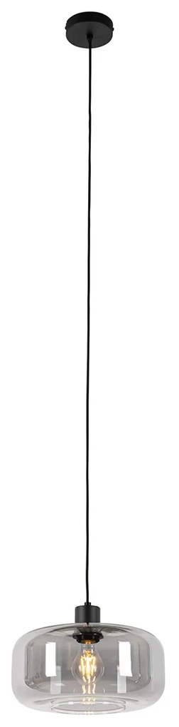 Art deco hanglamp zwart met smoke glas - Bizle