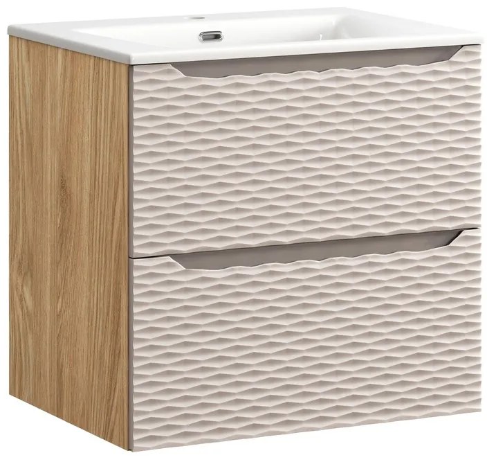 Comad Ocean Beige badmeubel 60cm met 2 lades en wastafel wit glans