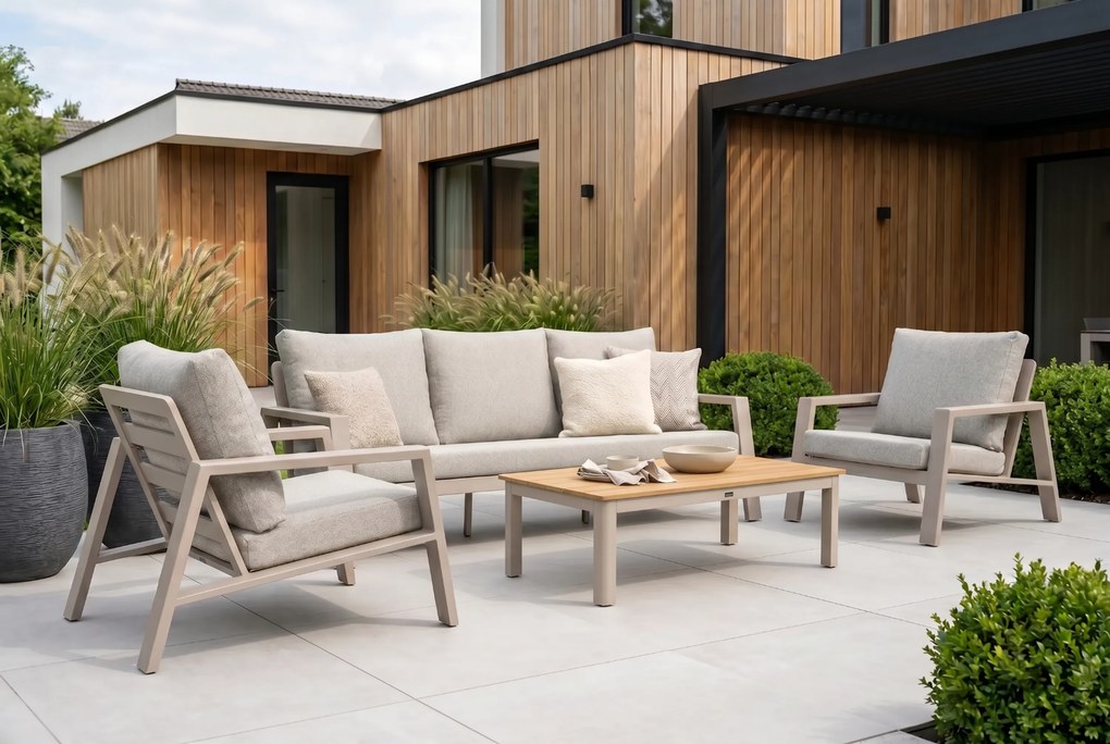Stoel en Bank Loungeset 5 personen Aluminium Zand/Beige Lifestyle Garden Furniture Melone