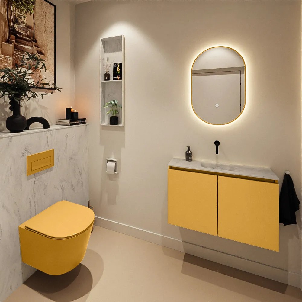 Mondiaz Ture DLux toiletmeubel 80cm ocher met wastafel opalo midden zonder kraangat