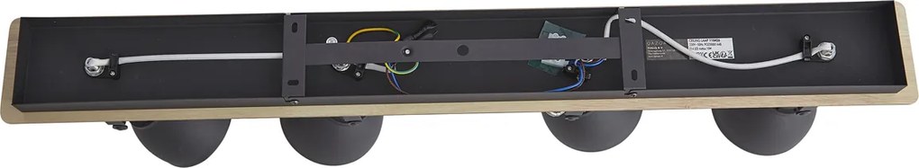 Plafondspot zwart met hout 4-lichts draai- en kantelbaar - Jakub