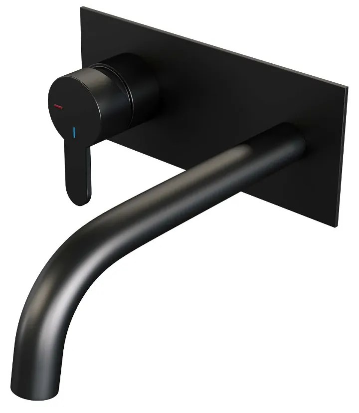 Brauer Black Edition ColdStart wastafelkraan inbouw gebogen uitloop met achterplaat model D2 zwart mat