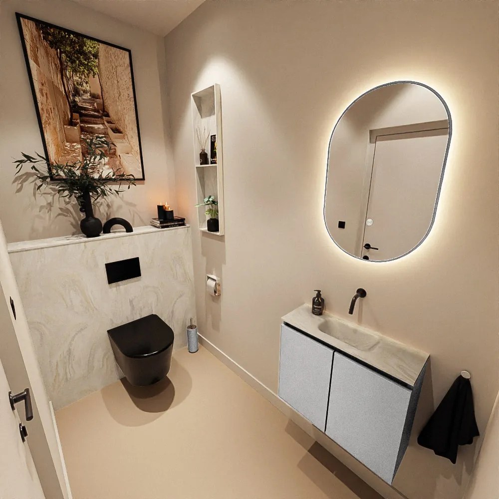 Mondiaz Ture DLux toiletmeubel 60cm plata met wastafel ostra midden zonder kraangat