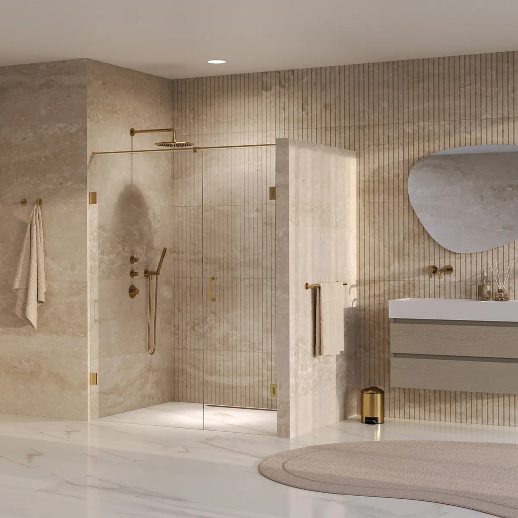 Brauer Void profielloze nisdeur 150cm met draaideur 70cm aan muur messing geborsteld PVD