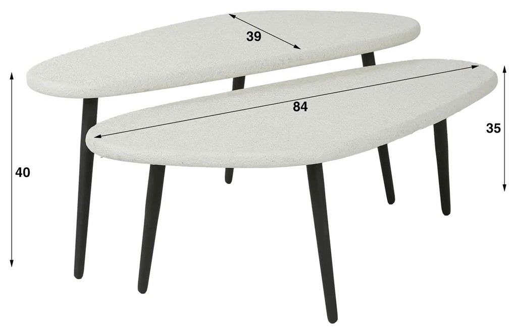 Kiezelvorm Salontafel Set Wit - 84 X 39cm.