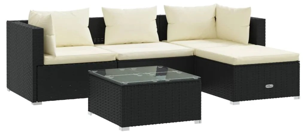 vidaXL 5-delige Loungeset met kussens poly rattan zwart