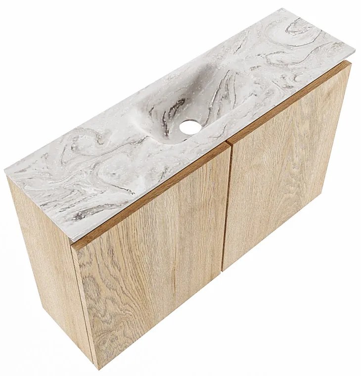 Mondiaz Ture DLux toiletmeubel 80cm washed oak met wastafel glace midden met kraangat