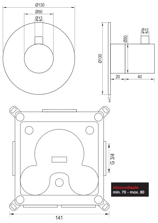 Brauer Brushed Edition inbouwthermostaat rond RVS geborsteld PVD