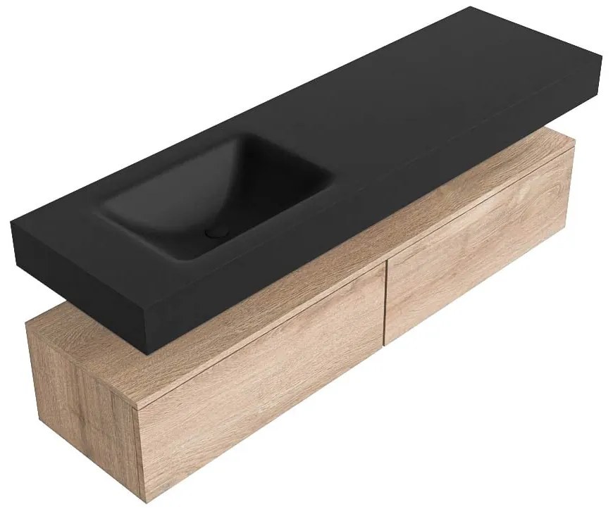 Zaro Alan badmeubel 160cm washed oak 2 lades met vrijhangende wastafel cloud links zonder kraangat urban