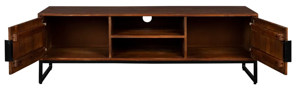 Mangohout Tv-meubel Met Ribbels - 140x40x45cm.