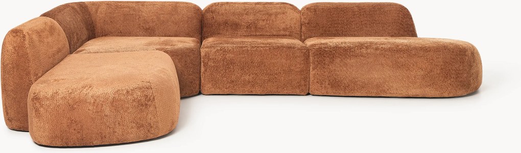XL modulaire teddy bouclé hoekbank Wolke (4-zits) met chaise longue