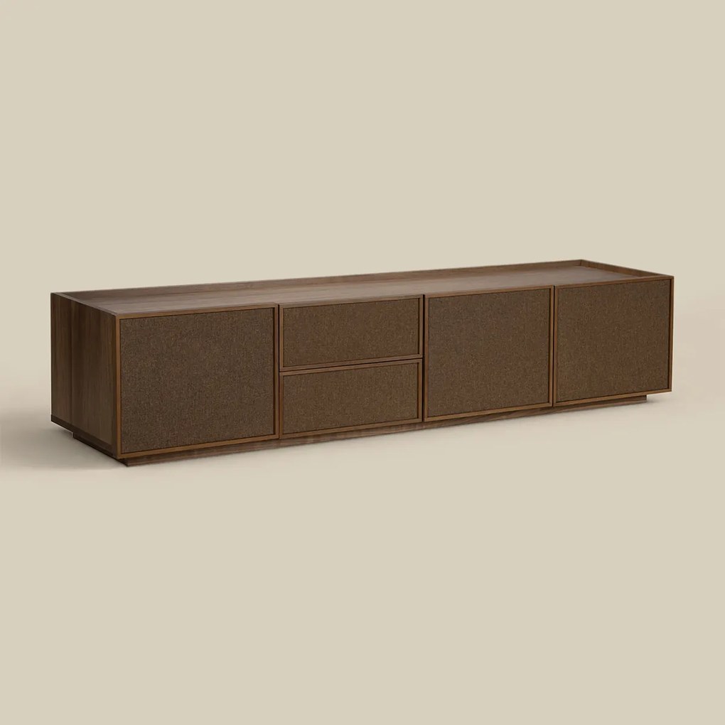 Walnoot Tv-meubel Met Stoffen Deuren 180 Cm - 180x40x40cm.