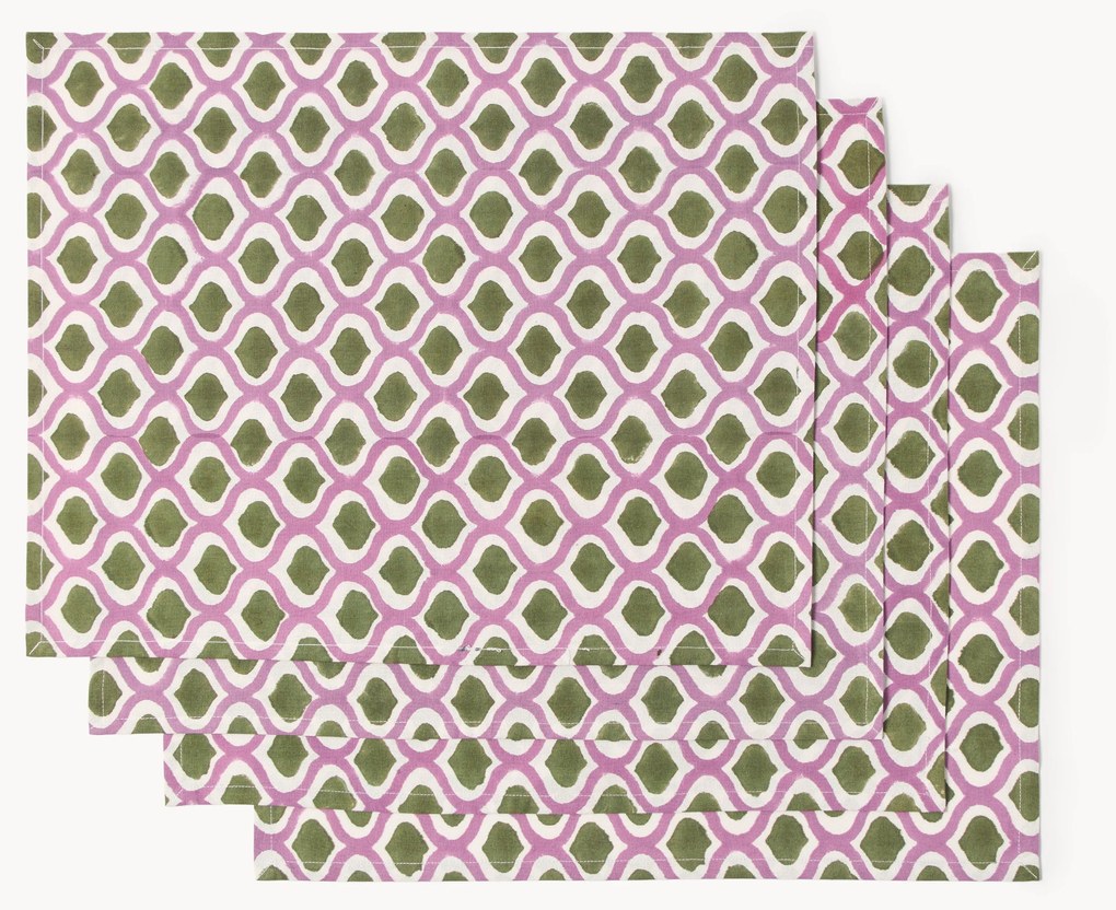 Handbedrukte katoenen placemats Azra, 4 stuks