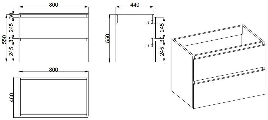 Fontana Elena badkamermeubel 80cm kasteel bruin met solid surface wastafel 1 kraangat