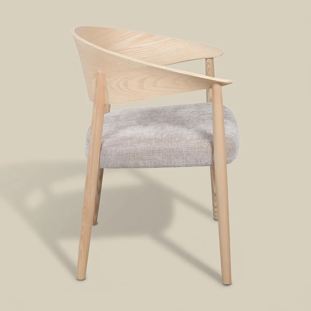 Eetkamerstoel Gebogen Hout Met Beige Stof