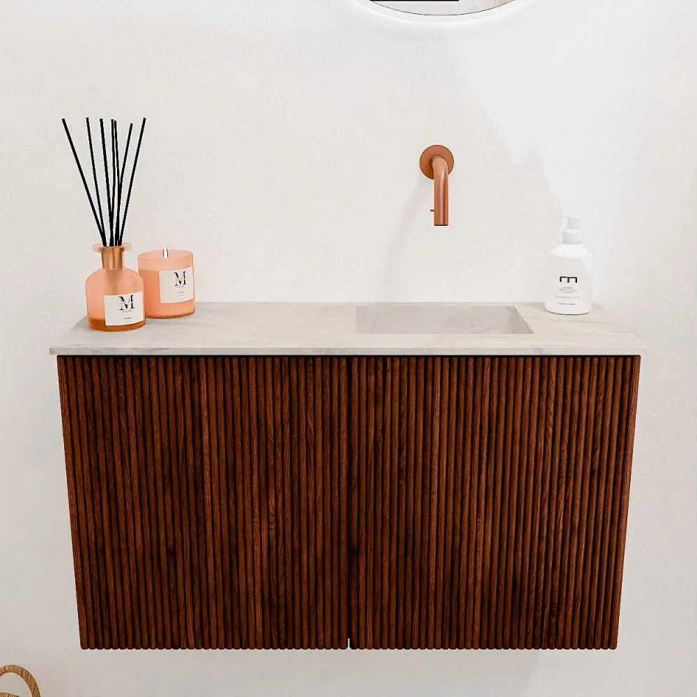 Mondiaz Joya DLux 70cm toiletmeubel ruby met wastafel faye rechts zonder kraangat ostra