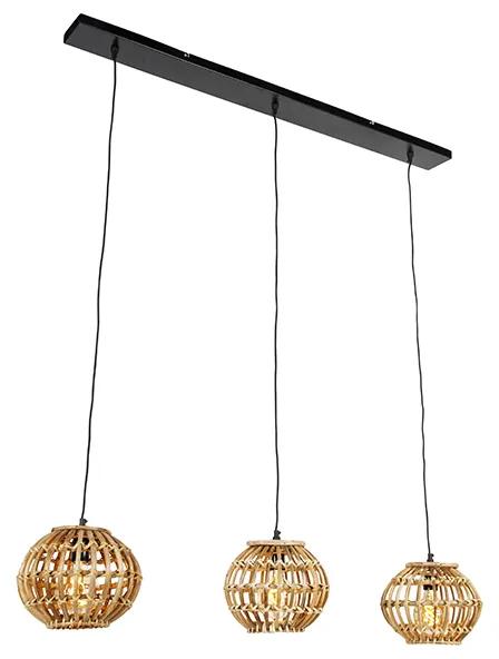 Eettafel / Eetkamer Landelijke hanglamp bamboe langwerpig 3-lichts - Canna Landelijk E27 Binnenverlichting Lamp