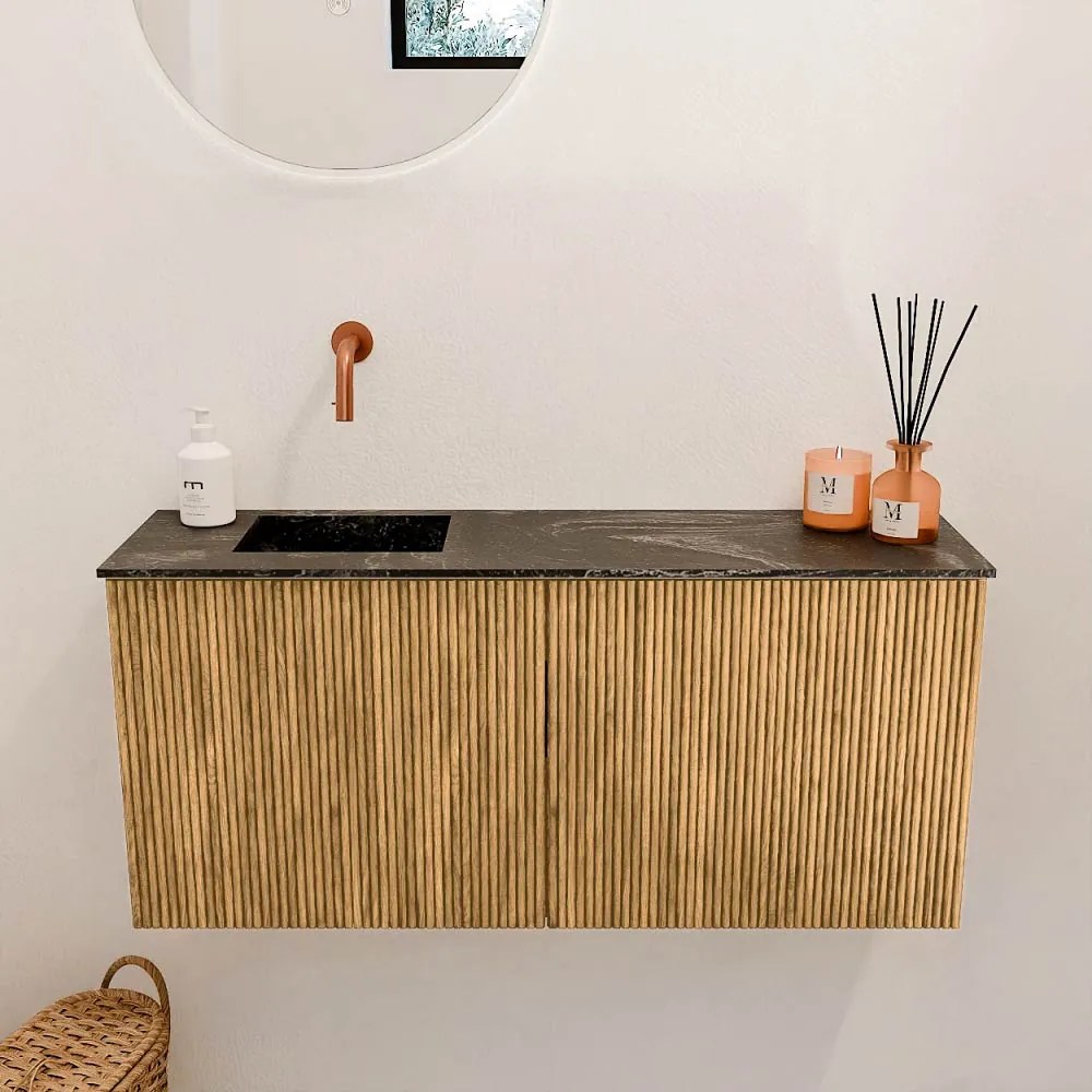Mondiaz Joya DLux 90cm toiletmeubel oak met wastafel faye links zonder kraangat lava