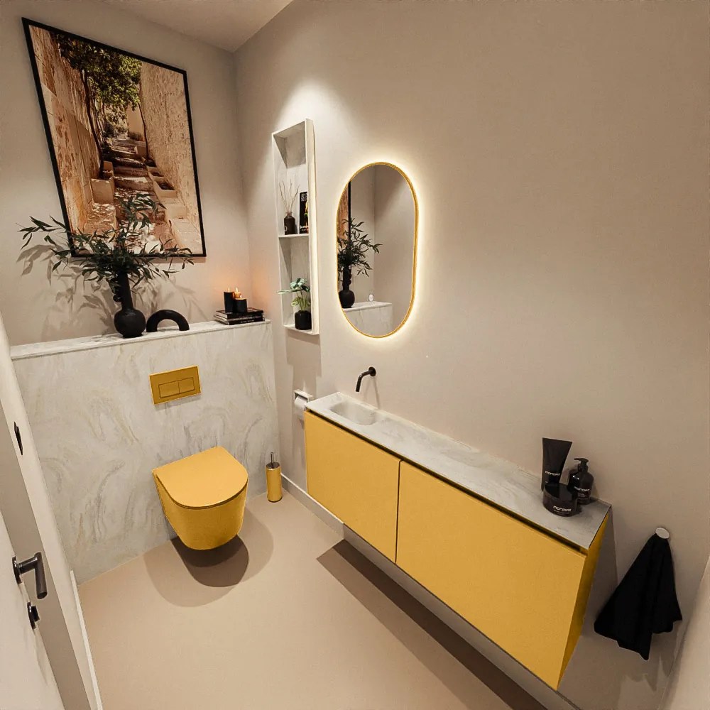 Mondiaz Ture DLux toiletmeubel 120cm ocher met wastafel ostra links zonder kraangat