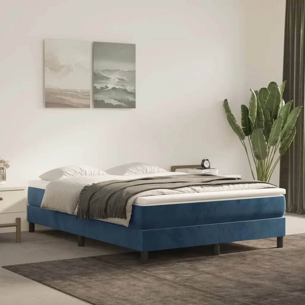 vidaXL Boxspringframe fluweel donkerblauw 140x200 cm