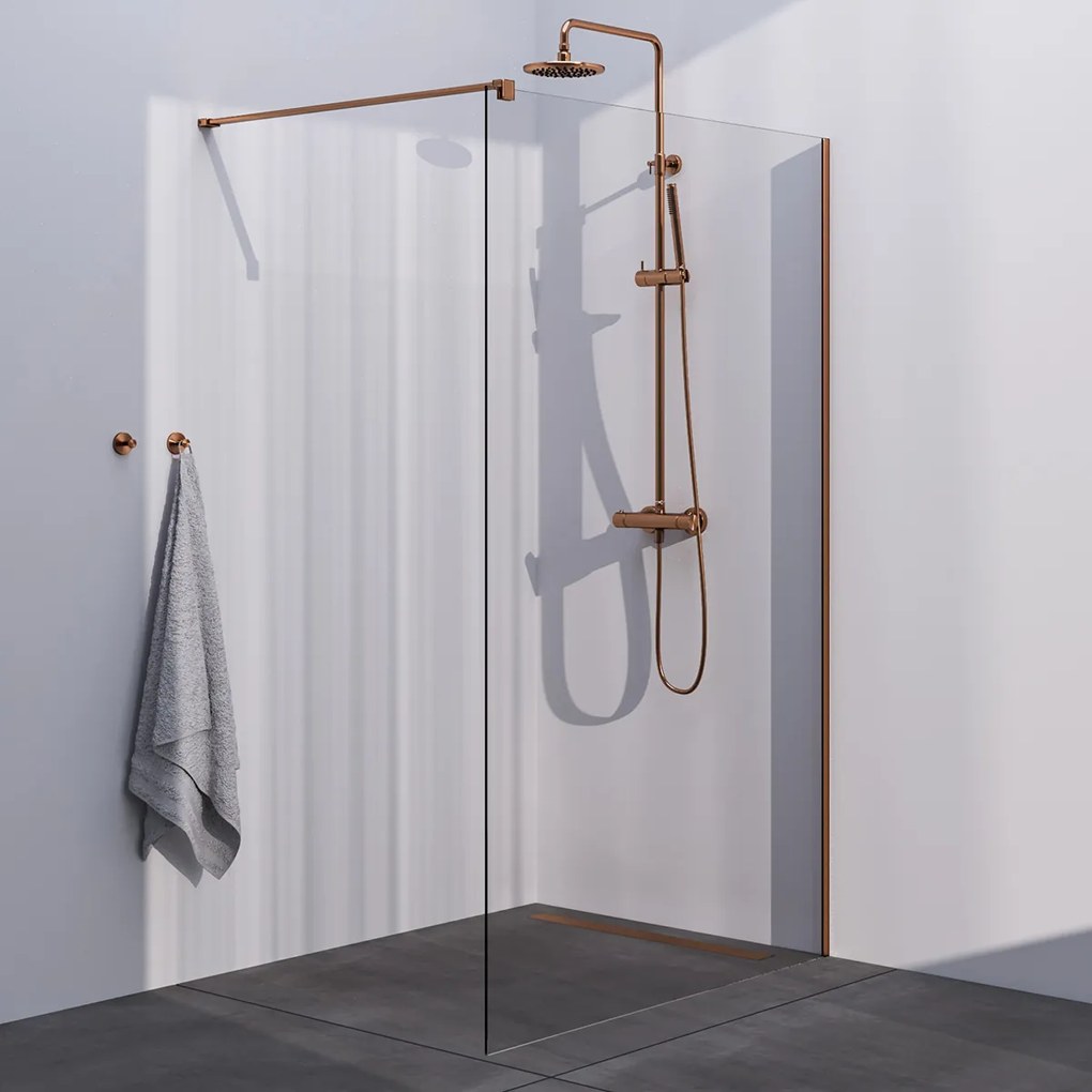 Brauer Copper Season inloopdouche helder glas 130x200 met muurprofiel koper geborsteld