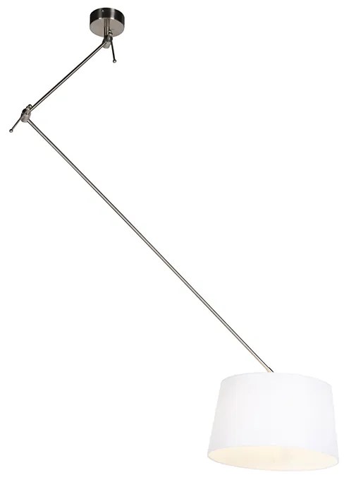 Hanglamp staal met linnen kap wit 35 cm - Blitz Landelijk / Rustiek E27 cilinder / rond rond Binnenverlichting Lamp