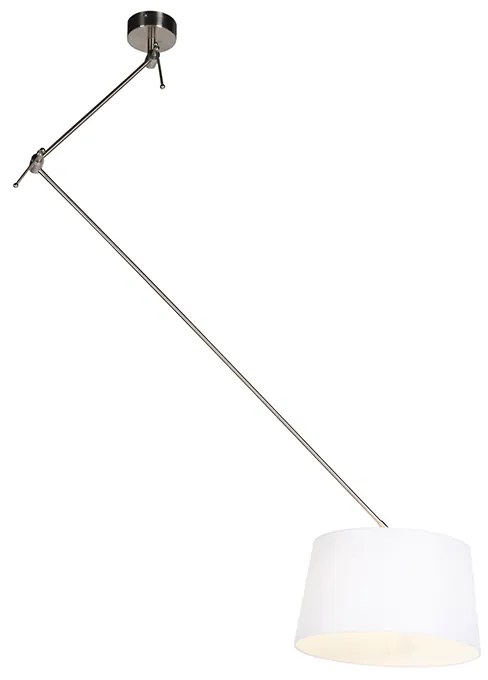 Hanglamp staal met linnen kap wit 35 cm - Blitz