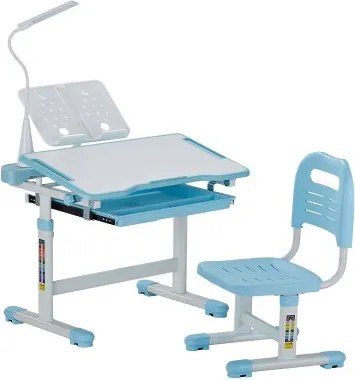VEVOR Bureauset Kinderbureau Werktafel en stoel Hoogteverstelbaar (53-71 cm) Draagvermogen (100 kg) Met tafellamp en 0-40° hellend bureaublad voor slaapkamer Blauw
