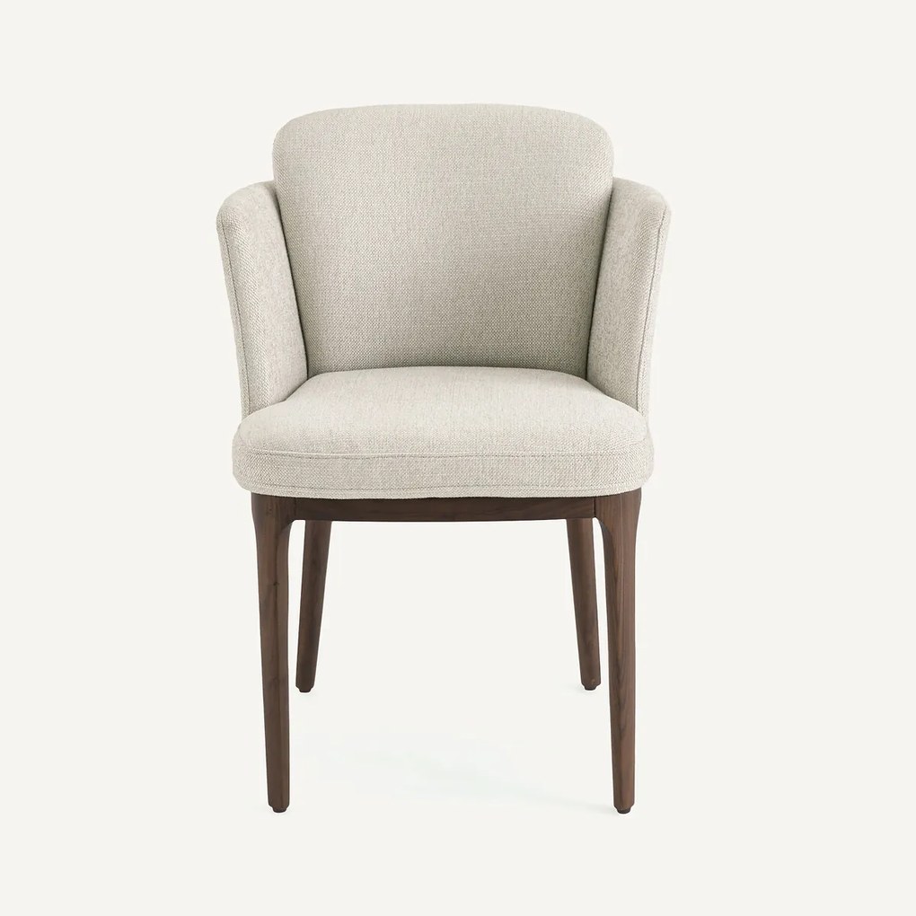 Tafel fauteuil met walnoten poten en Jabote gevlochten stof