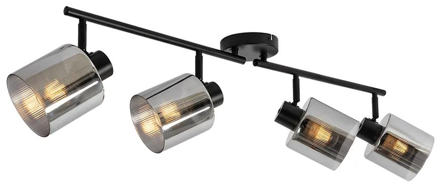 PlafondSpot / Opbouwspot / Plafondspot zwart met smoke glas 4-lichts verstelbaar - Laura Art Deco E27 Binnenverlichting Lamp