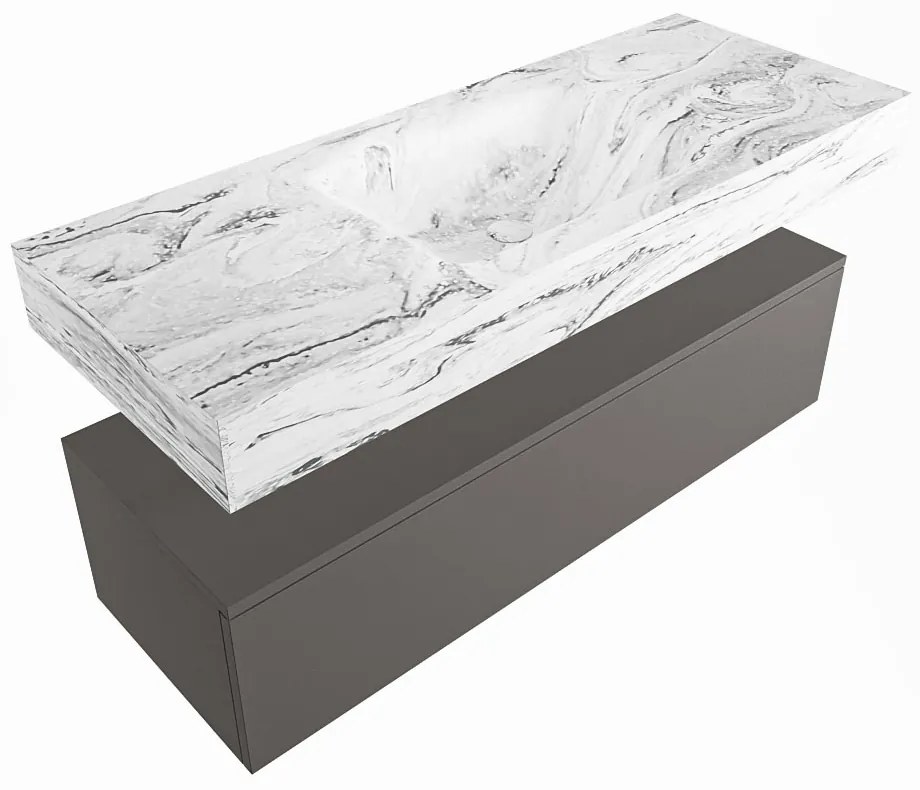 Mondiaz Alan DLux badmeubel 120cm dark grey 1 lade met wastafel glace midden 1 kraangat