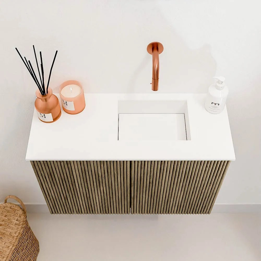 Mondiaz Joya 60cm toiletmeubel dusk met wastafel faye rechts zonder kraangat talc