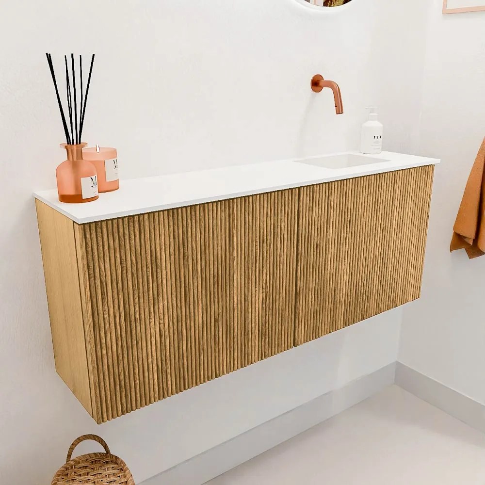 Mondiaz Joya 100cm toiletmeubel oak met wastafel faye rechts zonder kraangat talc
