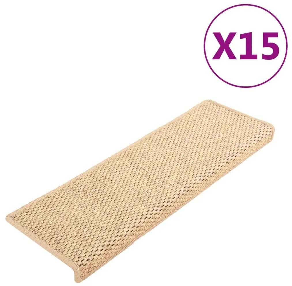 vidaXL Trapmatten zelfklevend 15 st sisal-look 65x25 cm lichtbeige