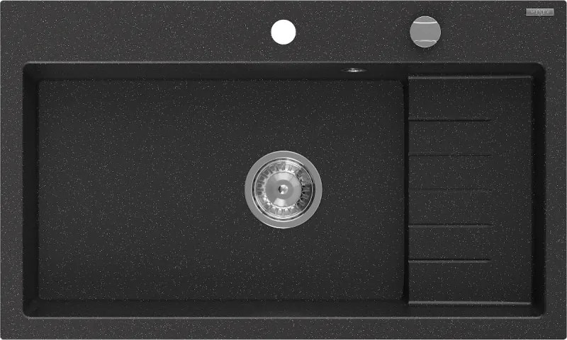 Mexen Omar granieten spoelbak 1-baks 800 x 480 mm, zwart/zilver metallic, chromen sifon - 6520801005-73