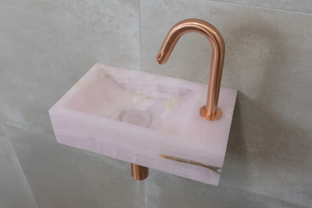 Saniclear Pink Onyx fonteinset met gebogen kraan in geborsteld koper