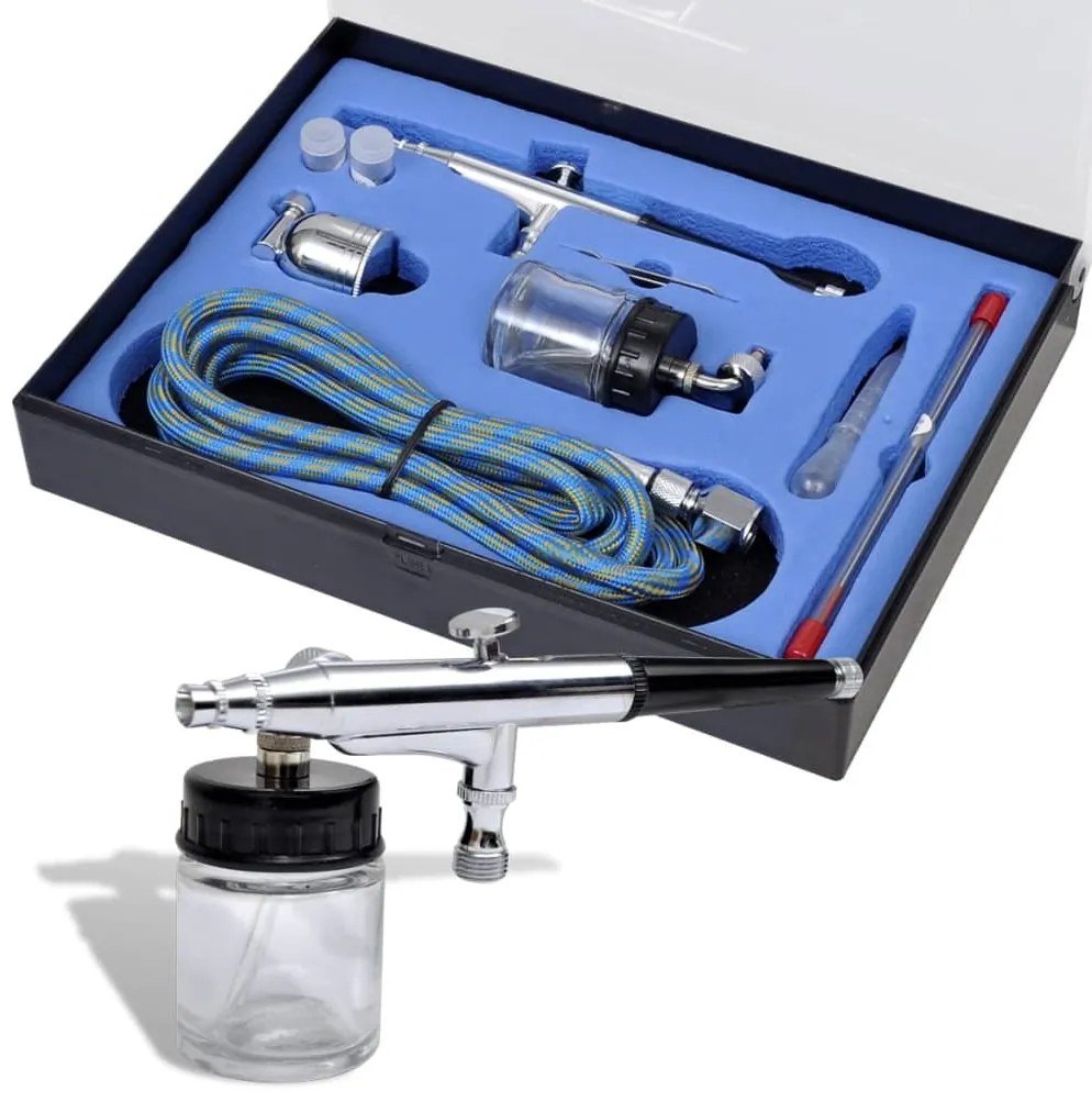 vidaXL Airbrush set met glazen beker 0,2 / 0,3 / 0,5 mm mondstukken