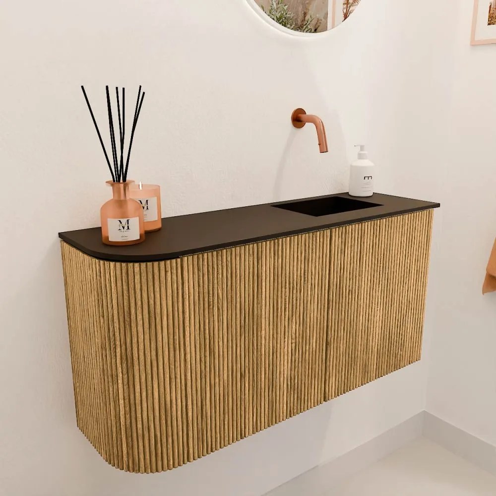 Mondiaz Joya 80cm toiletmeubel ronding links oak met wastafel faye rechts zonder kraangat urban