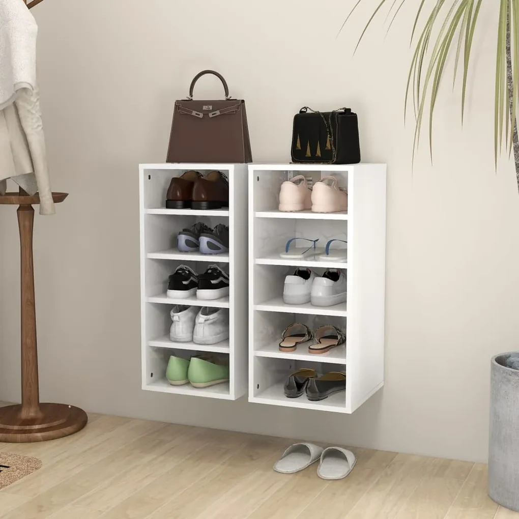 vidaXL Schoenenkasten 2 st 31,5x35x70 cm spaanplaat hoogglans wit
