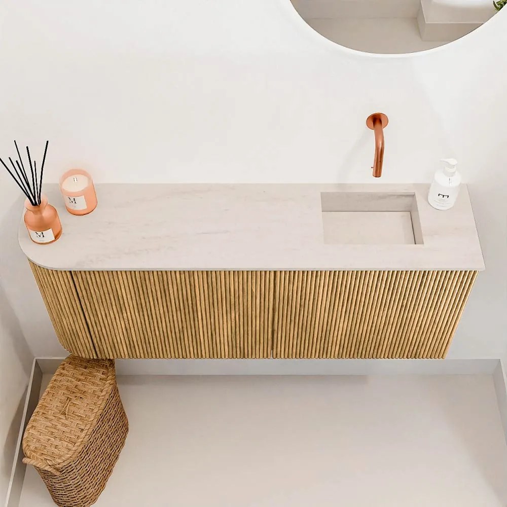 Mondiaz Joya DLux 100cm toiletmeubel ronding links oak met wastafel faye rechts zonder kraangat meli