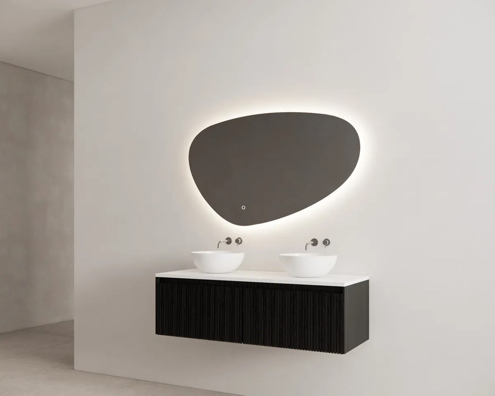 Gliss Design Timotheus badmeubel met 2 lades en ribbelfront 120cm black veneer wit toppaneel en waskom