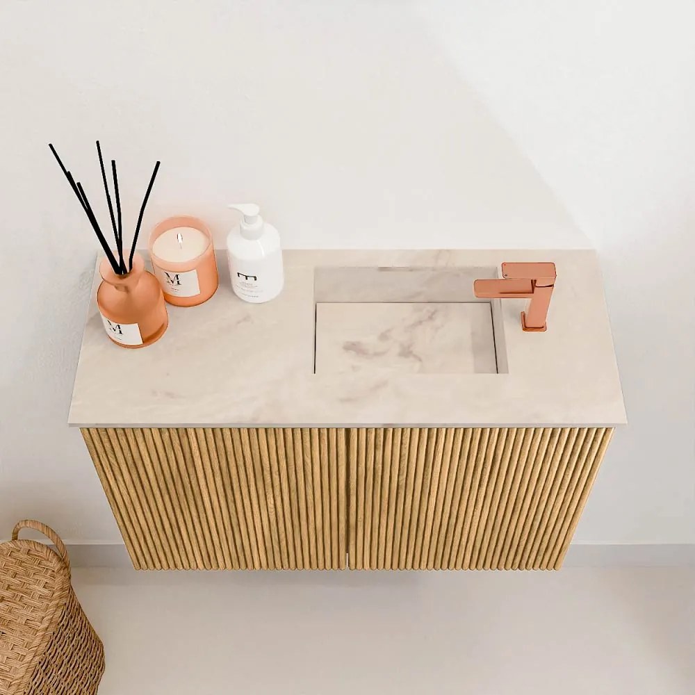 Mondiaz Joya DLux 60cm toiletmeubel oak met wastafel faye rechts 1 kraangat frappe