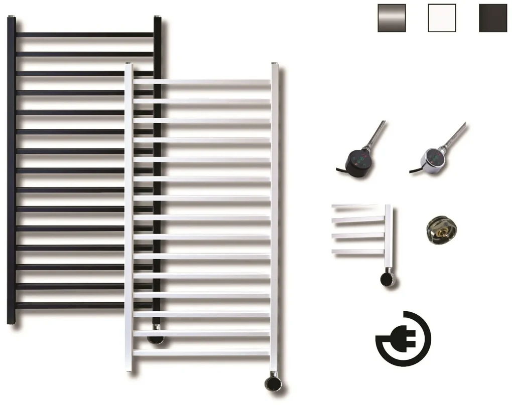 Sanicare Qubic elektrische design radiator 125x60cm wit met thermostaat rechts chroom