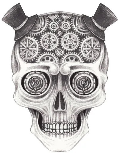 Ilustratie Steampunk skull tattoo., Jiewsurreal