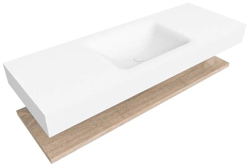 Zaro Alan badmeubel 130cm met planchet washed oak en vrijhangende wastafel cloud midden zonder kraangat talc
