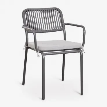 Stapelbare Set Van 4 Tuinstoelen Met Armleuningen In Gevlochten Touw Arhiza Grijs – Grafiet - Sklum