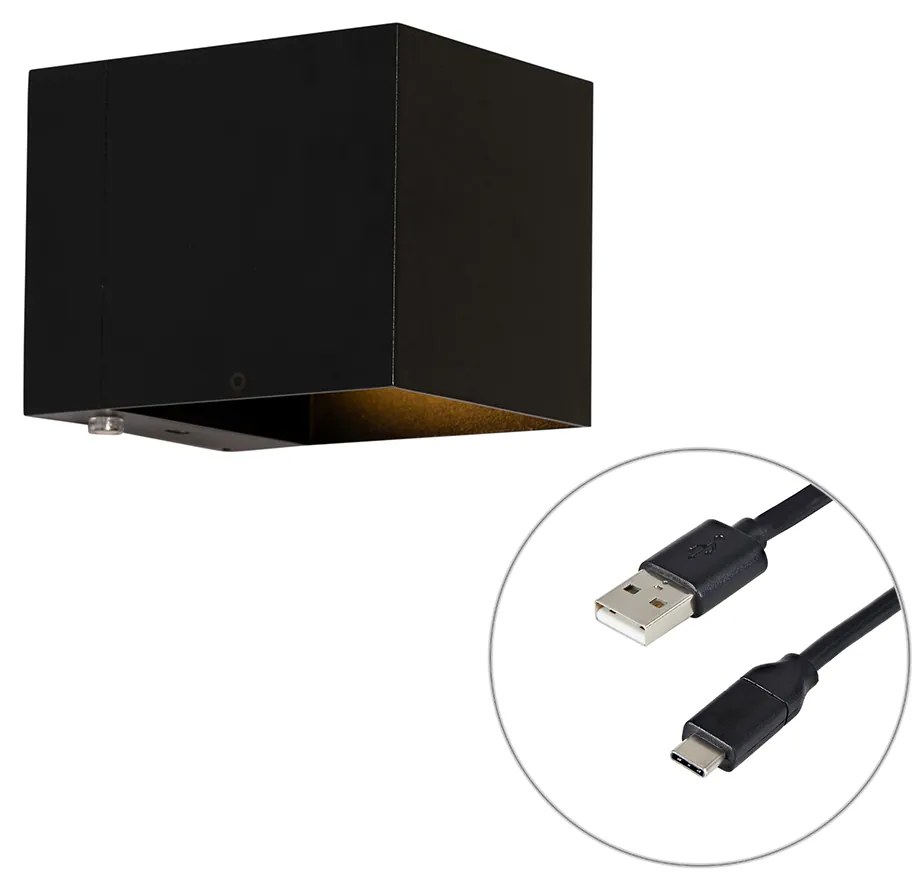 Wandlamp zwart incl. LED en touch dimmer oplaadbaar - Joris